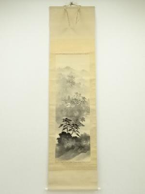 萩甫筆　風景図　肉筆絹本掛軸